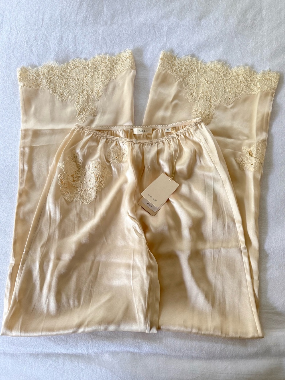 NWT Dôen Lavon Silk Lace-Trimmed Pants in Candlelight Size XXS - Picture 9 of 12